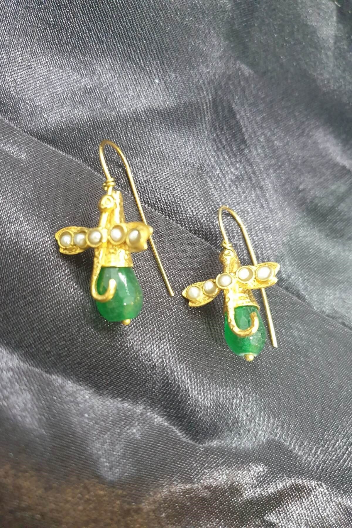 Yeşil Jade Yusufçuk Küpe