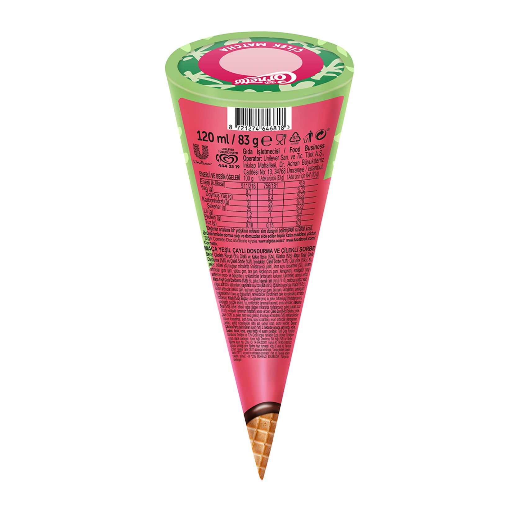 DondurmaAlgida Cornetto Disc Çilek Matcha 120 ml