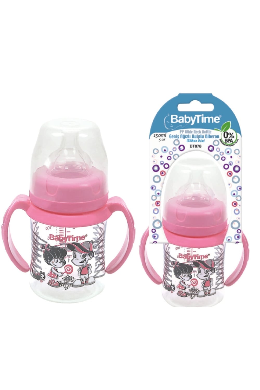 Baby Time Biberon Geniş Ağız Kulplu Bt078 150 Ml.
