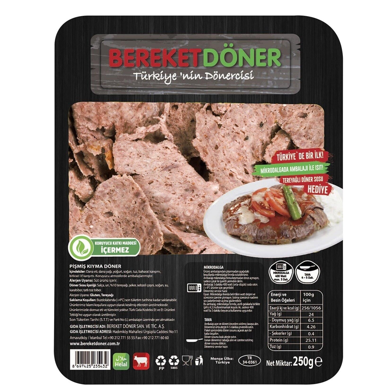 Et ÜrünleriBereket Döner 200 gr Donuk Pişmiş Dana Döner