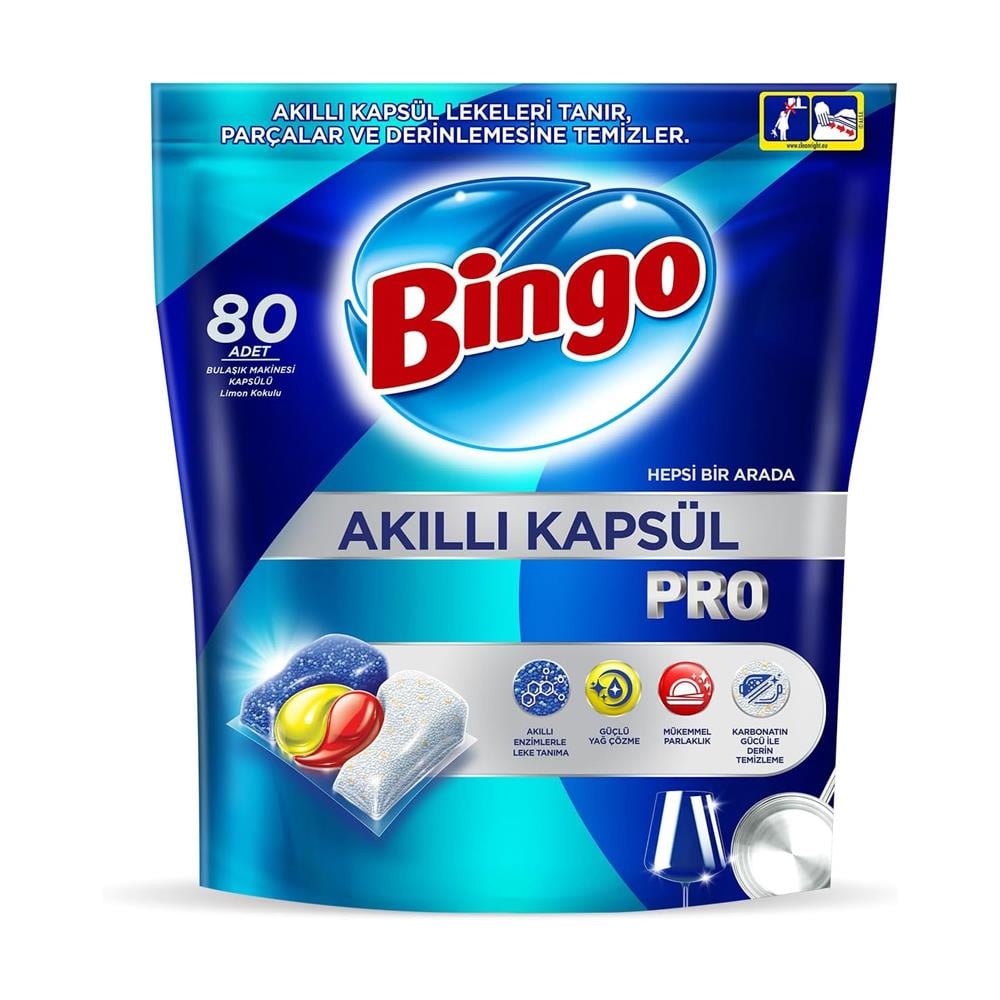 Bulaşık Makinesi TabletiBingo  Bulaşık Akıllı Kapsül Pro 80 lı 1096 Gr
