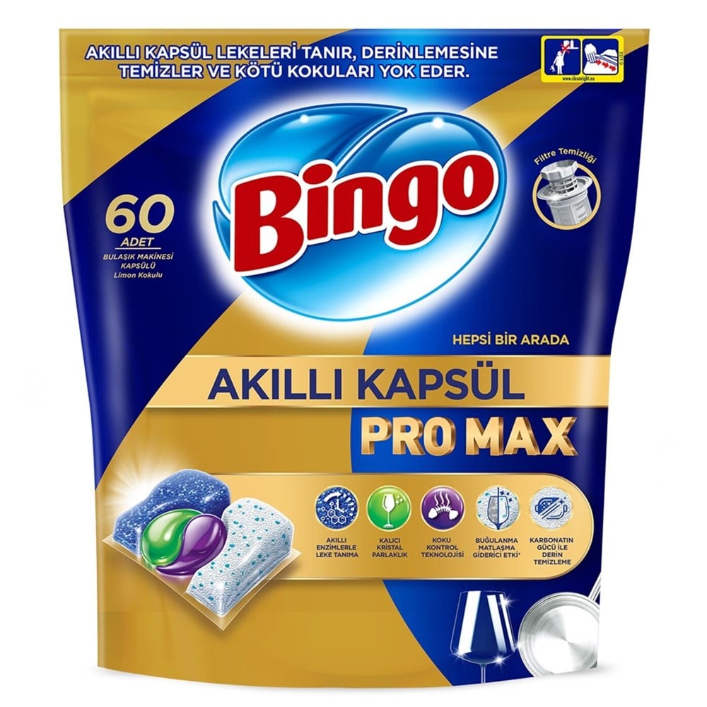 Bulaşık Makinesi TabletiBingo Bulaşık Akıllı Kapsül Pro Max 60 lı 822 g