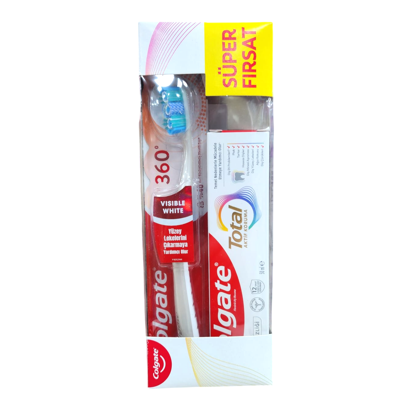 Diş MacunuColgate Diş Macunu Total Aktif Koruma+ Diş Fırçası 360 Visible White