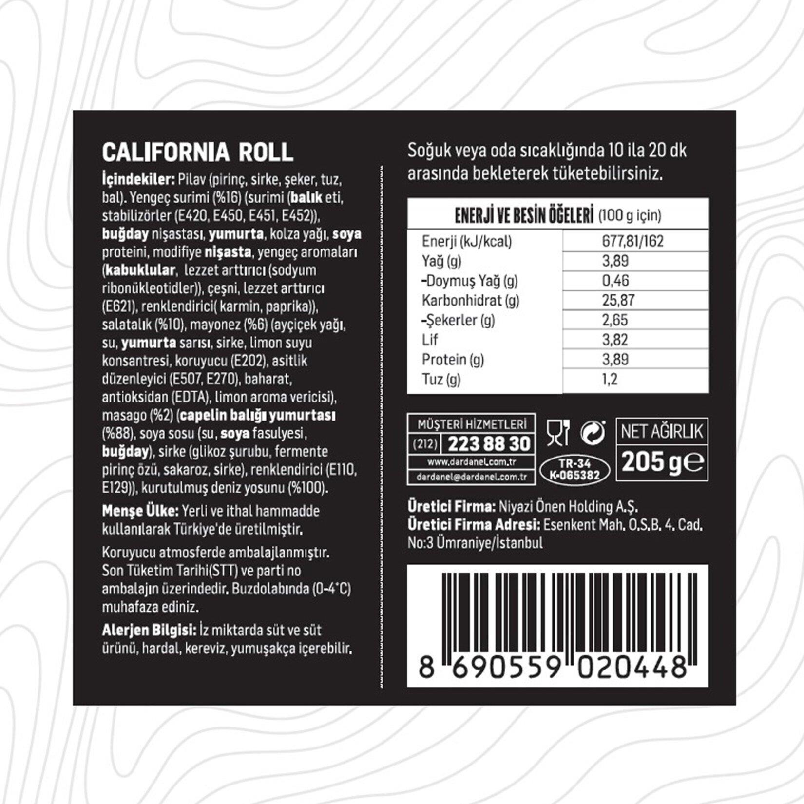 Konserve SebzeDardanel Sushida California Roll 205 Gr
