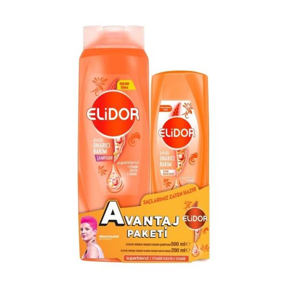Elidor Şampuan 400 ml+200 ml Saç Bakım Kremi Anında Onarıcı Bakım
