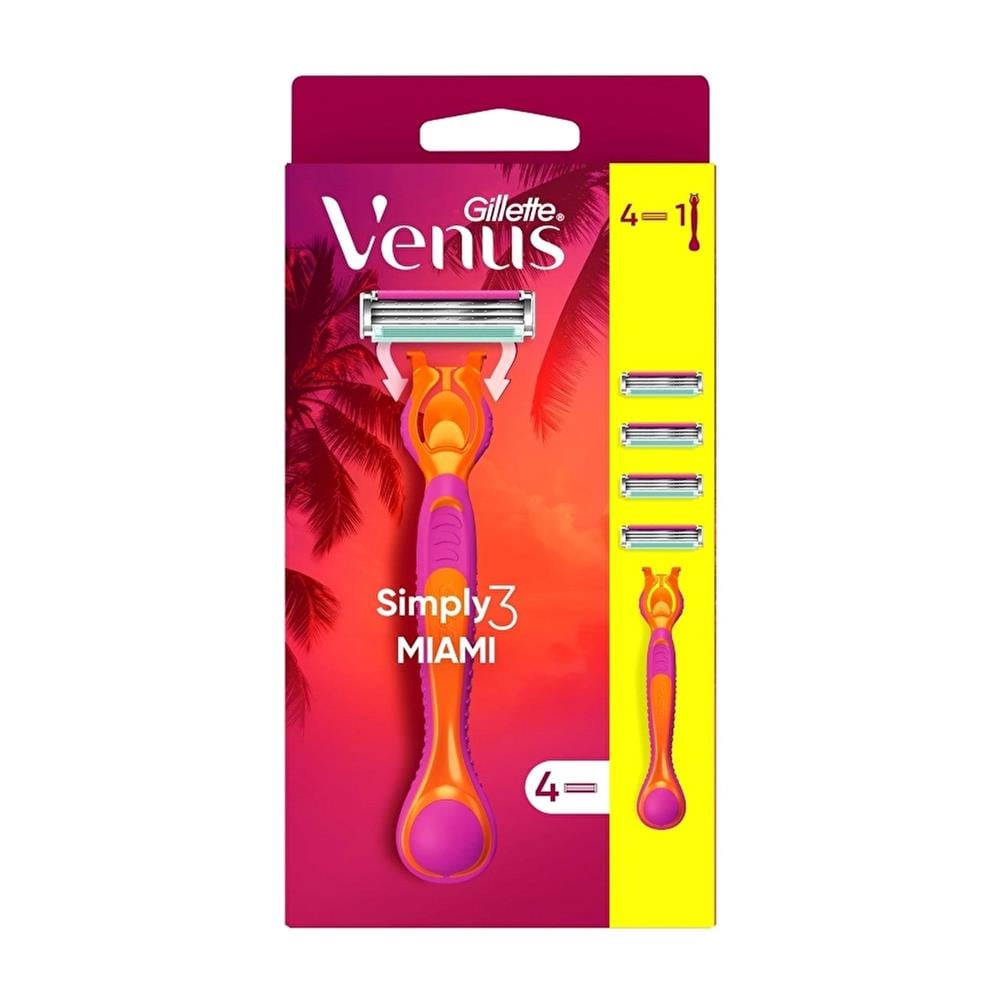 Tıraş BıçağıGillette Venus Simply3 Miami Tıraş Makinesi Gövdesi+4 Bıçak