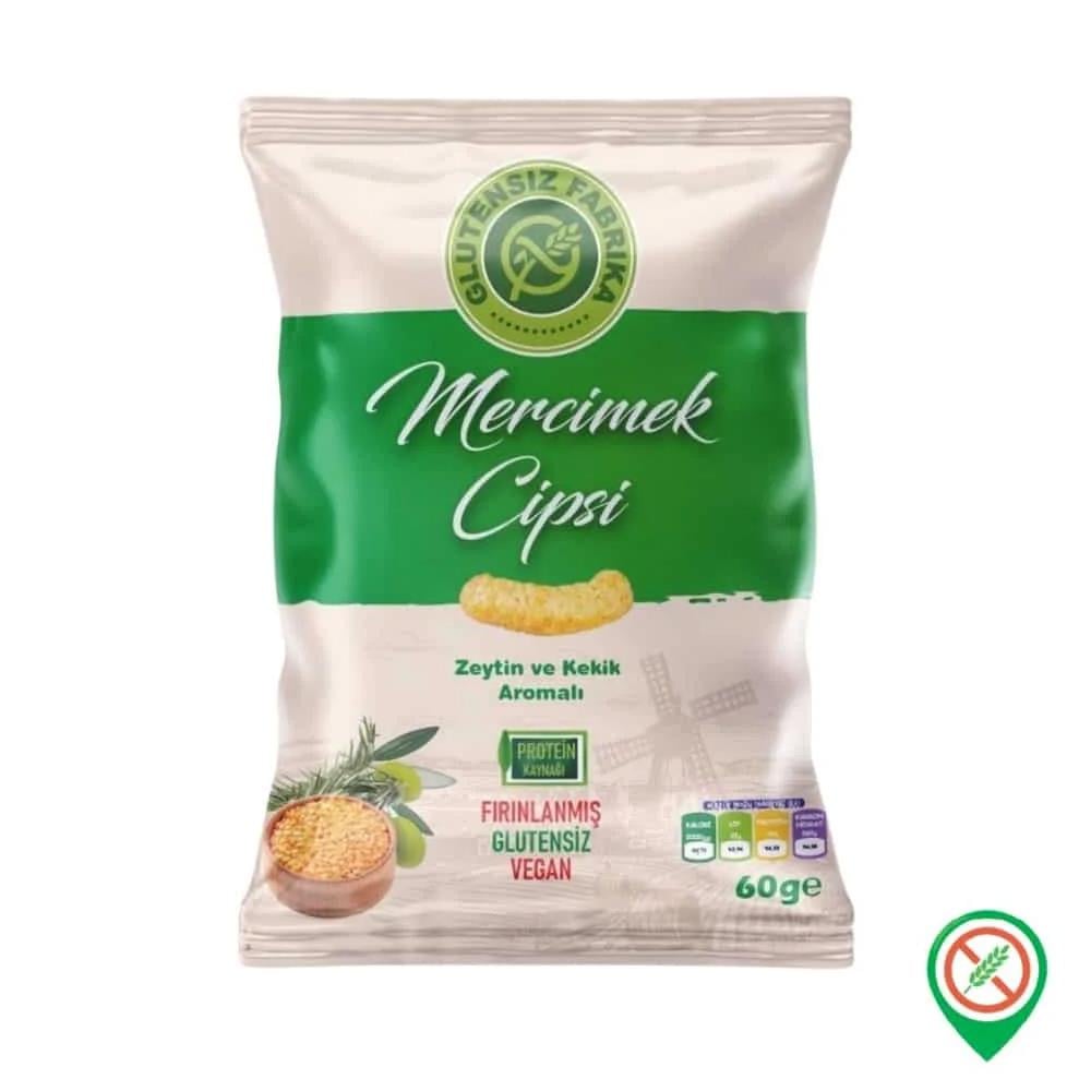 Sağlıklı AtıştırmalıkGlutensiz Fabrika Mercimek Cipsi Zeytin Ve Kekik Aromalı 60 Gr