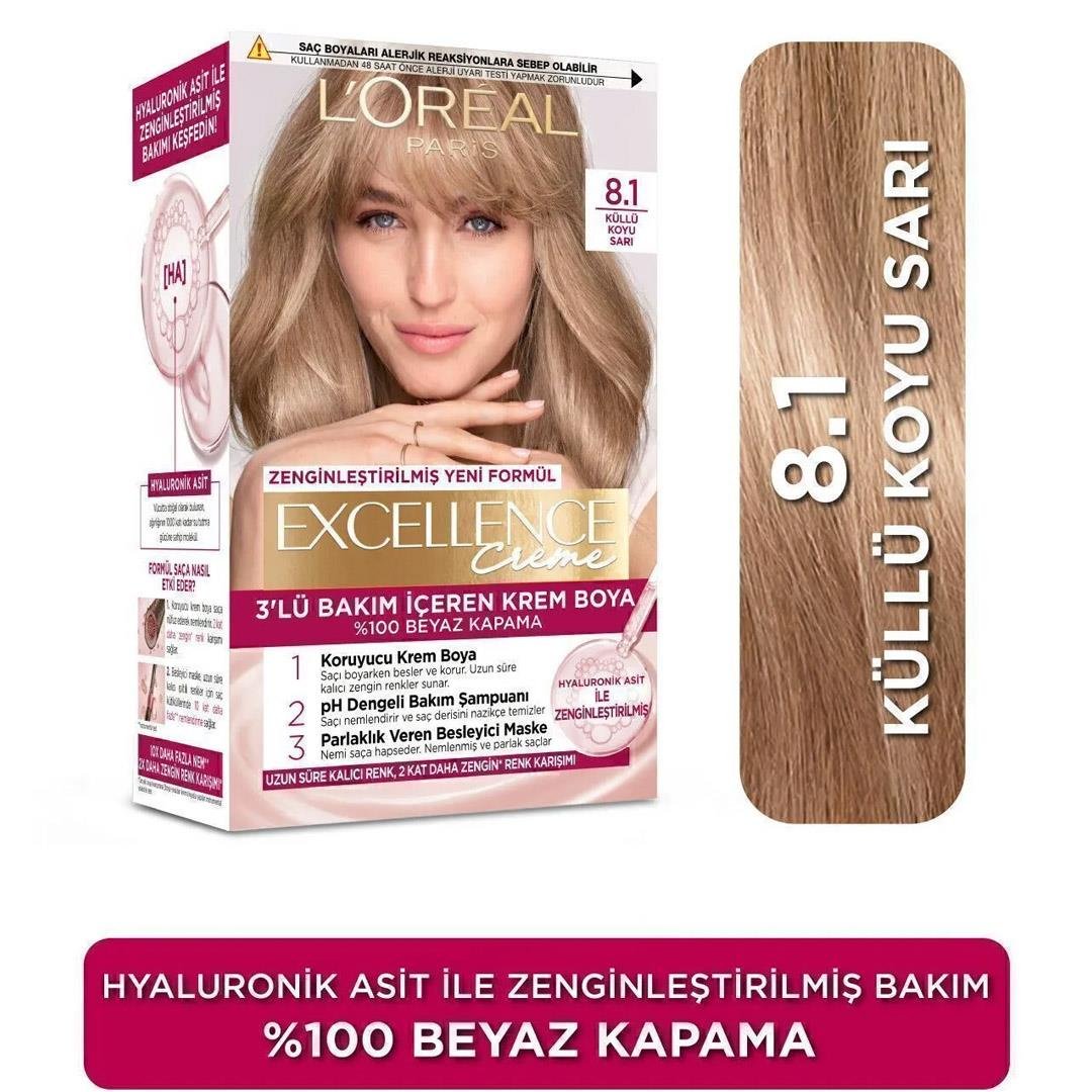 Saç BoyasıLoreal Paris Excellence Creme Saç Boyası 8.1 Küllü Koyu Sarı