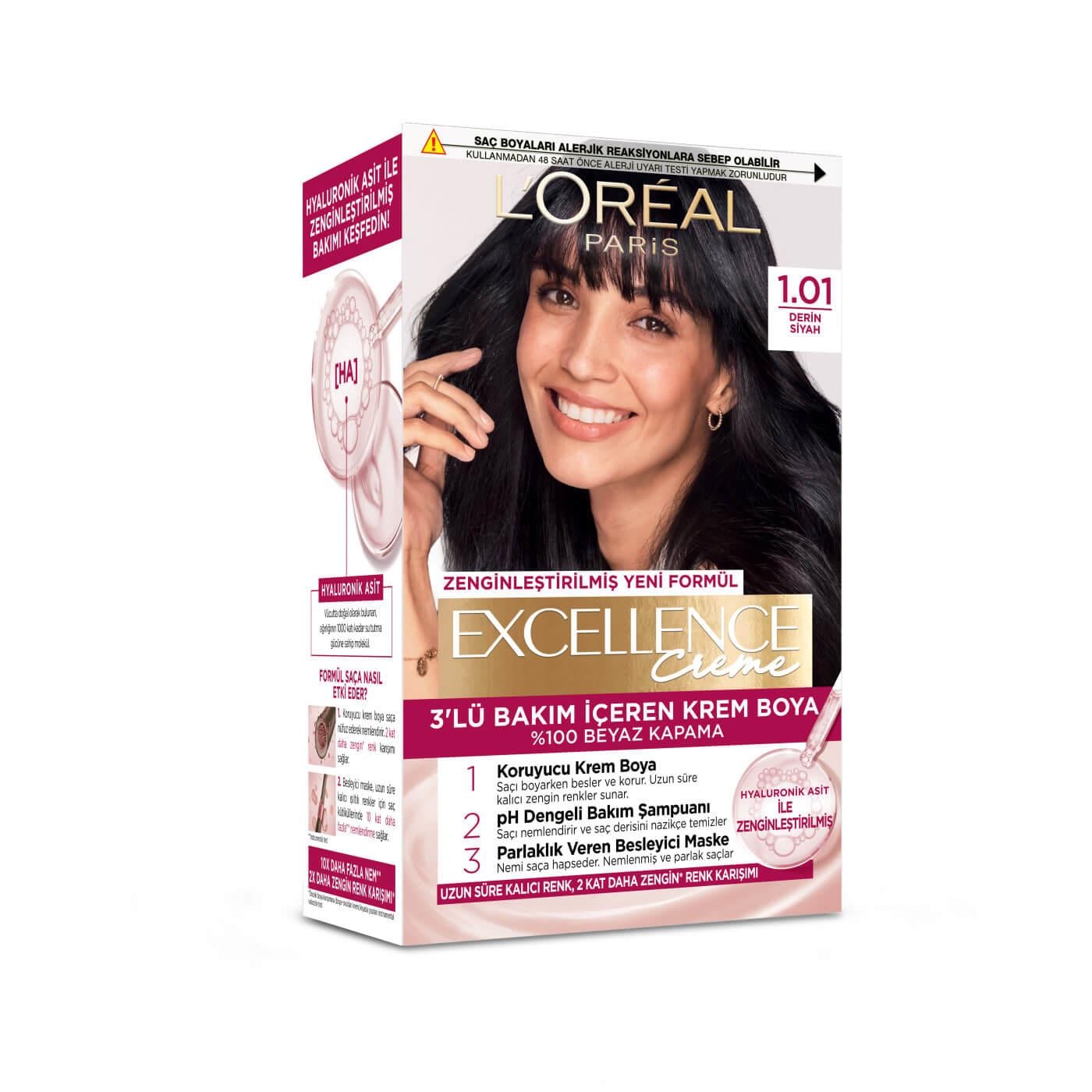 Saç BoyasıLoreal Paris Excellence Creme Saç Boyası 1.01 Derin Siyah