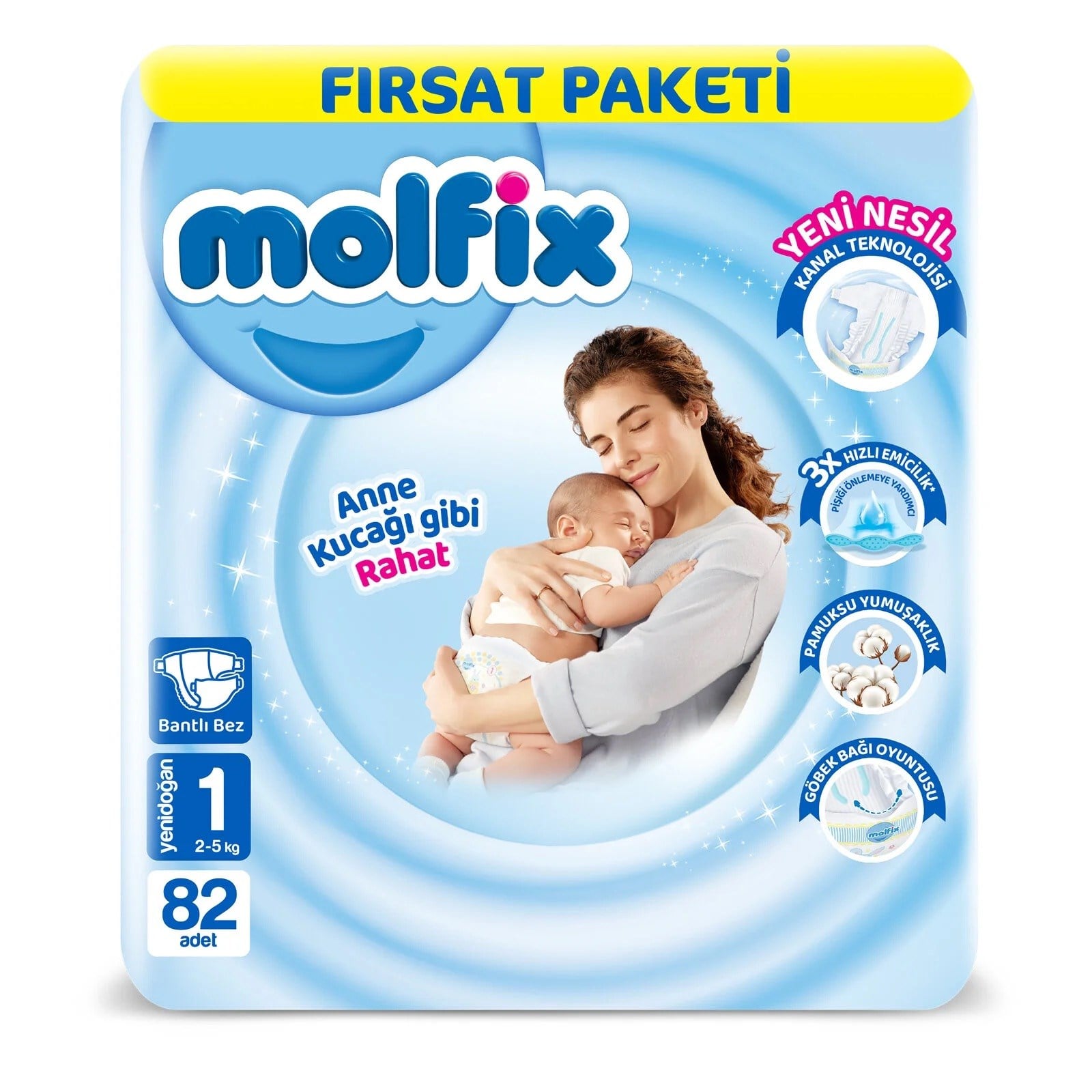 Bebek BezleriMolfix Bantlı Bebek Bezi Fırsat Pk Newborn Beden:1 (2-5) 82 li