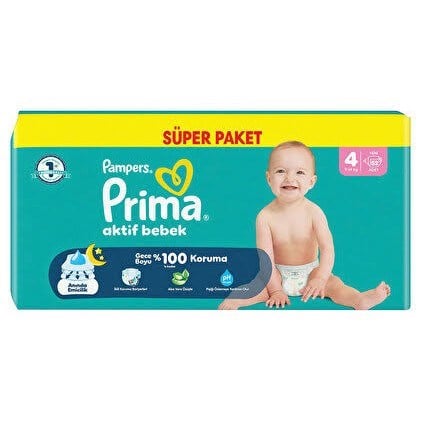 Bebek BezleriPrima Aktif Bebek Süper Paket Bebek Bezi 4 Beden 52 Adet