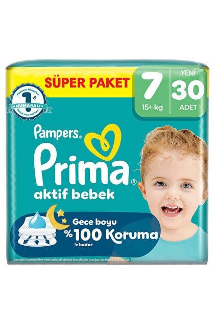 Bebek BezleriPrima Bebek Bezi Süper Paket (7) 15+ Kg 30 lu
