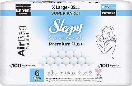 Bebek BezleriSleepy Bio Natural Airbag Comfort Bebek Bezi 6 Numara XLarge 32 Adet