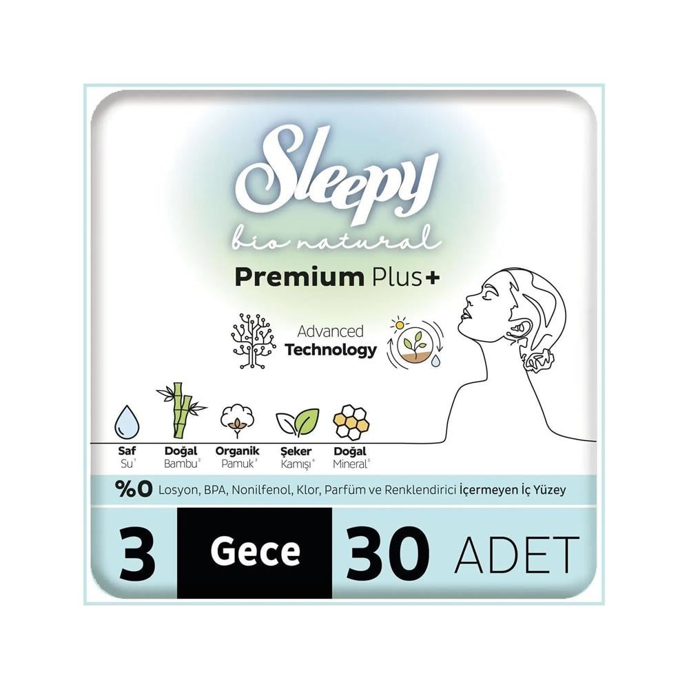Ultra PedSleepy Bio Natural Premium Plus Hijyenik Ped Gece Mega Paket 30 Adet