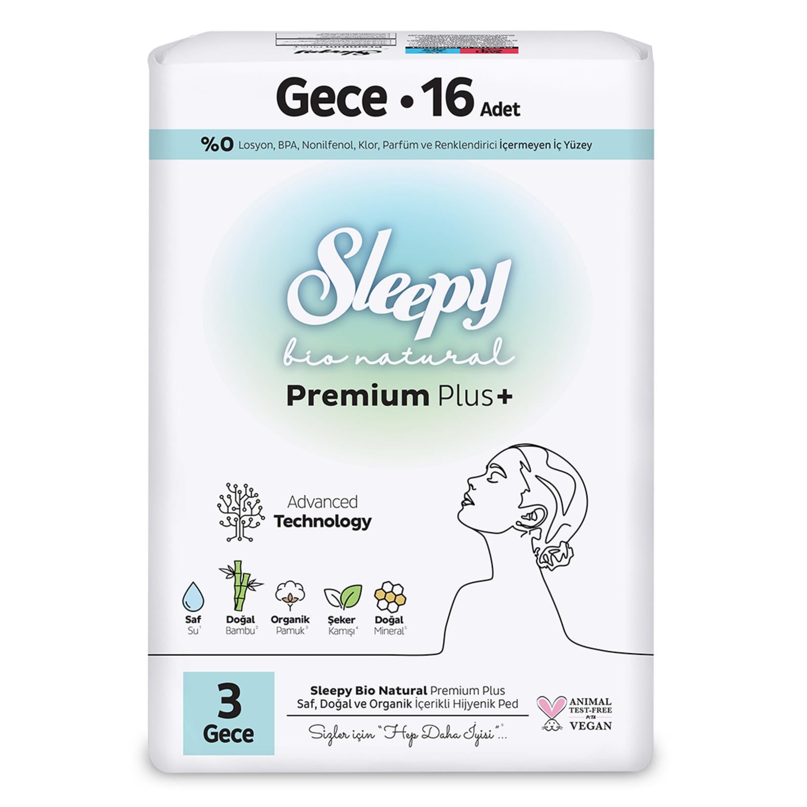 Ultra PedSleepy Bio Natural Premium Plus Hijyenik Ped Gece 16 Adet Süper Eko