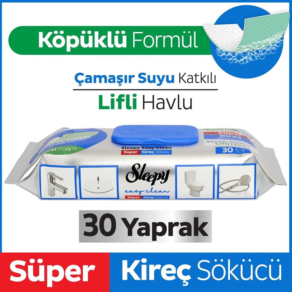 Temizlik BeziSleepy Easy Clean Kireç Sökücü Havlu 30 lu Köpüklü Formül
