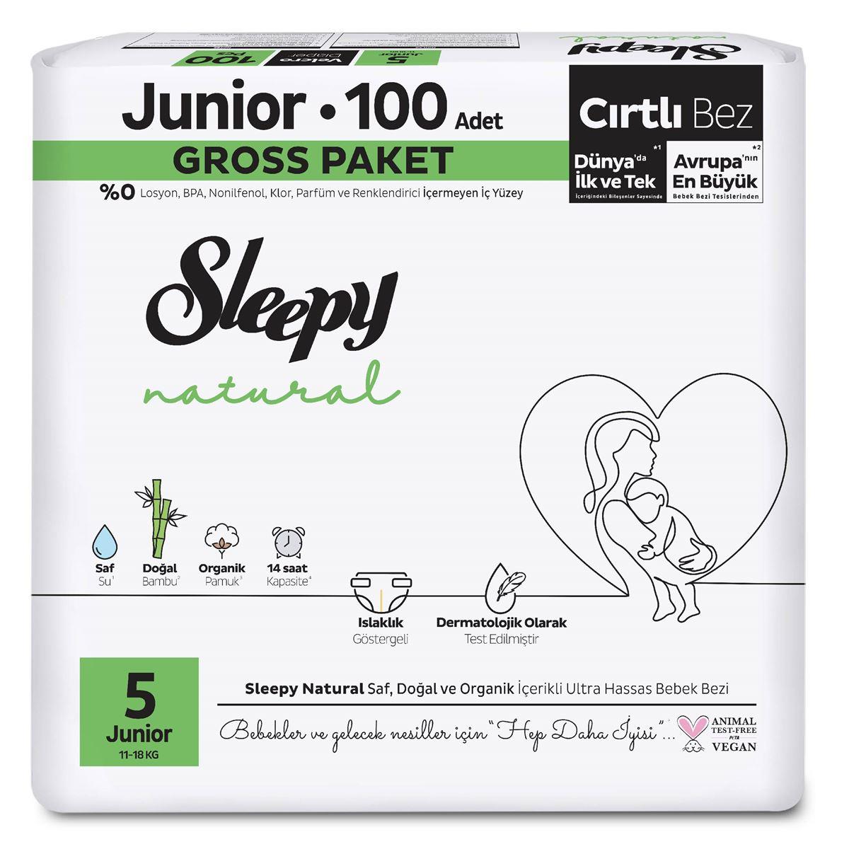 Bebek BezleriSleepy Natural Bebek Bezi Gross Paket 5 Beden 11-18 Kg 100 Adet
