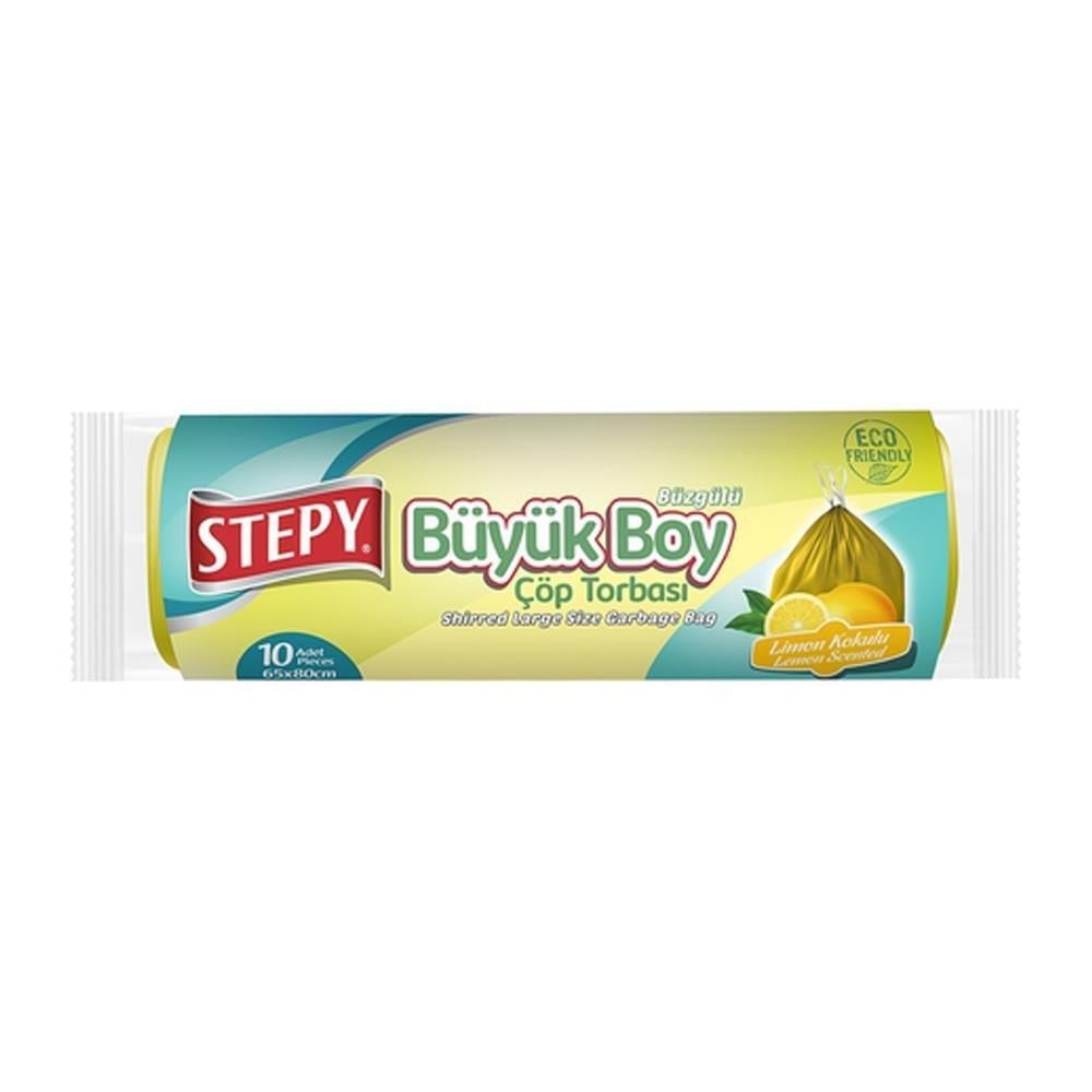 Çöp PoşetiStepy Büyük Boy Çöp Torbası Limon Kokulu 10 Adet ( 65*70 cm )