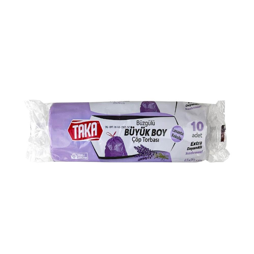 Çöp PoşetiTaka Büzgülü Çöp Torbası Büyük Boy Lavantalı 65*70 10 lu