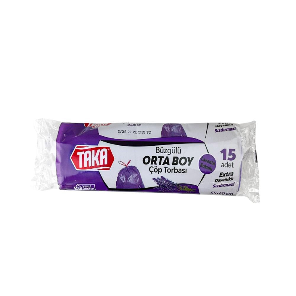 Çöp PoşetiTaka Büzgülü Çöp Torbası Orta Boy Lavantalı 55*60 15 li