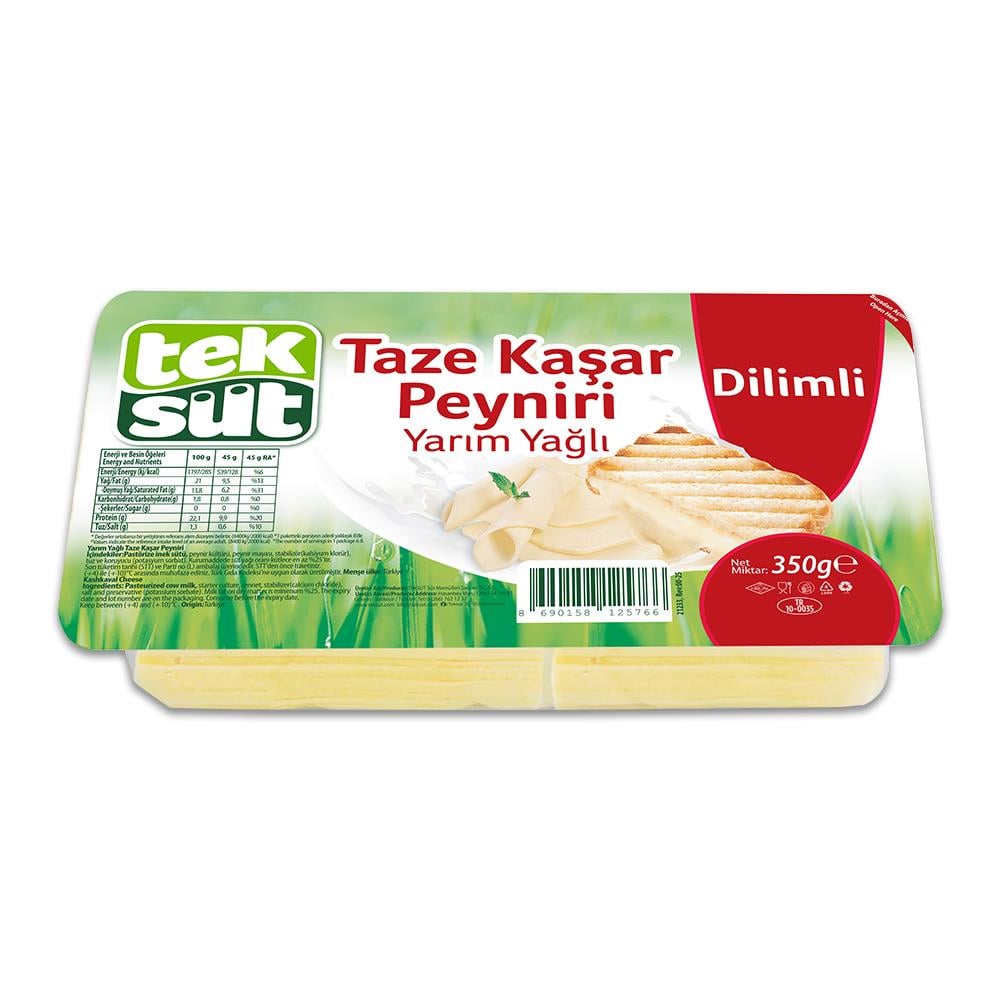 Taze KaşarTeksüt Dilimli Kaşar Peyniri 350 g Yarım Yağlı