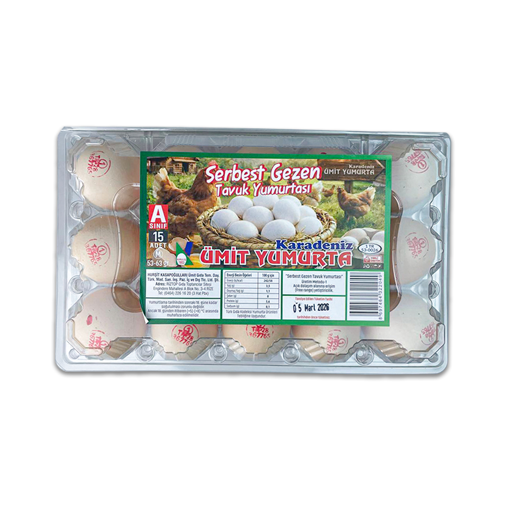 YumurtaÜmit Yumurta Serbest Gezen Tavuk Yumurtası 15 'Li M Boy