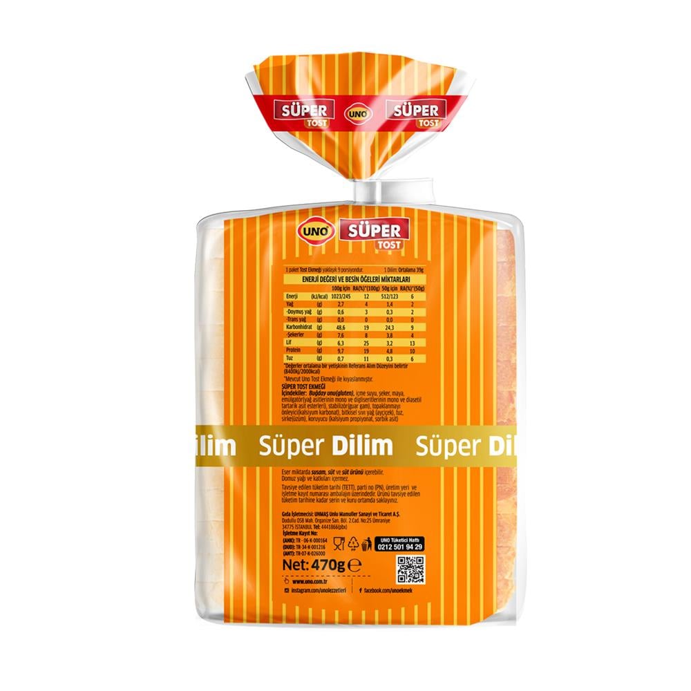 EkmekUno Tost Ekmeği Süper 470 g