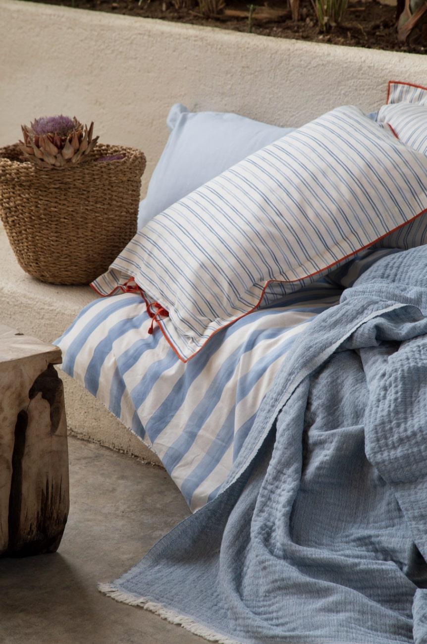 Apricitas Çift Kişilik Muslın Pike Nevresim Set Strıpe Mavı