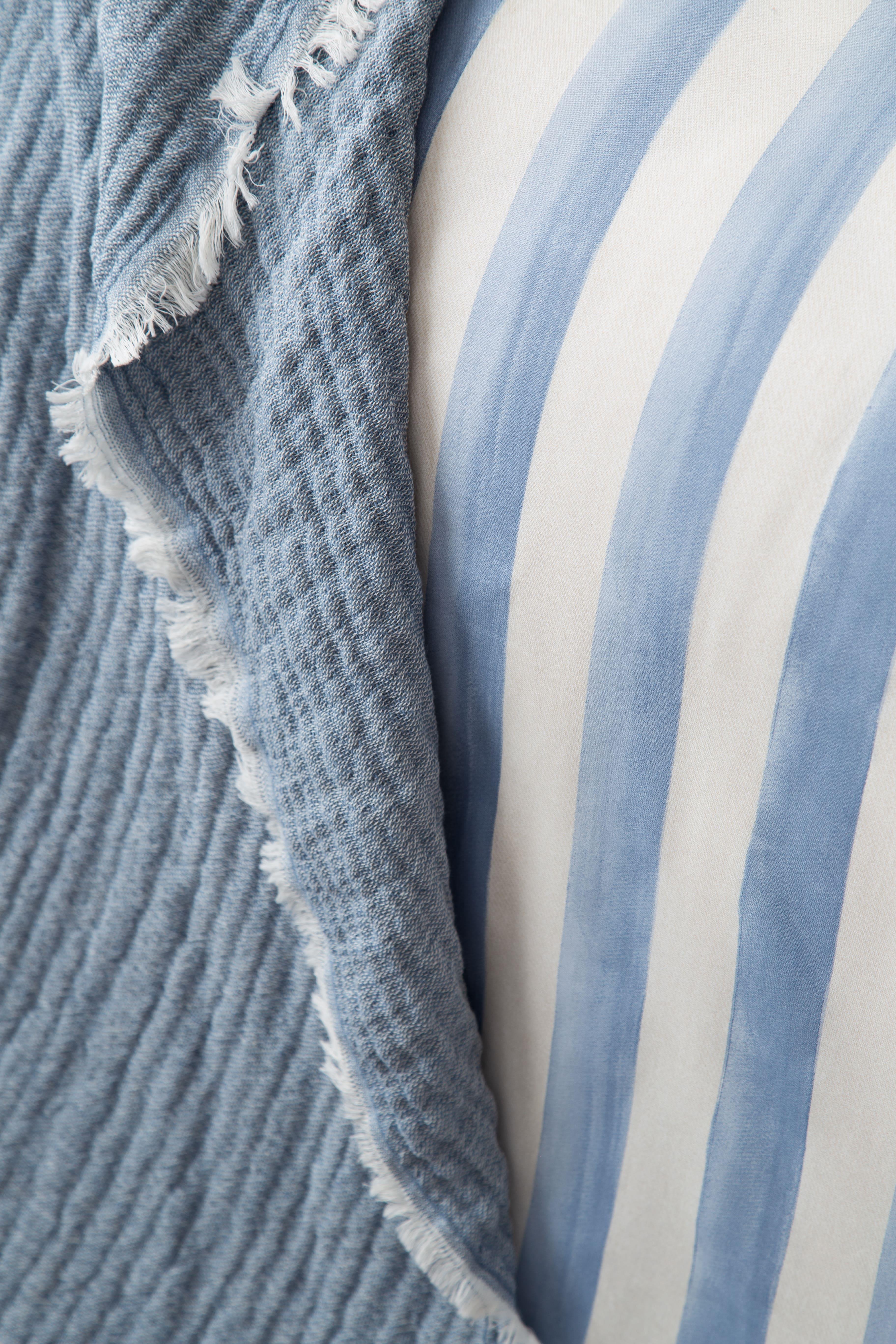 Apricitas Çift Kişilik Muslın Pike Nevresim Set Strıpe Mavı