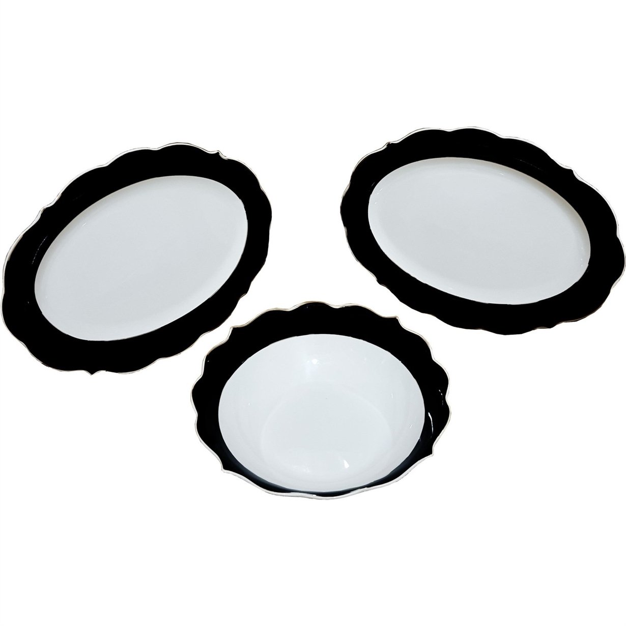 Arow Pink&more Altın Yaldızlı Siyah 3'lü Tabak Kase Servis Seti