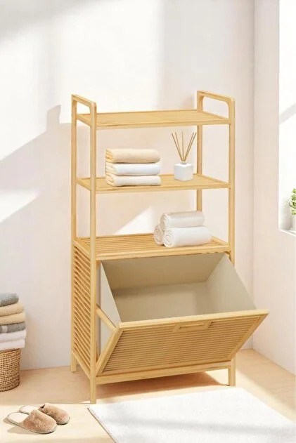 Dıgıthome kirli sepeti Banyo Düzenleyici 3 Raflı Bambu Db-0011