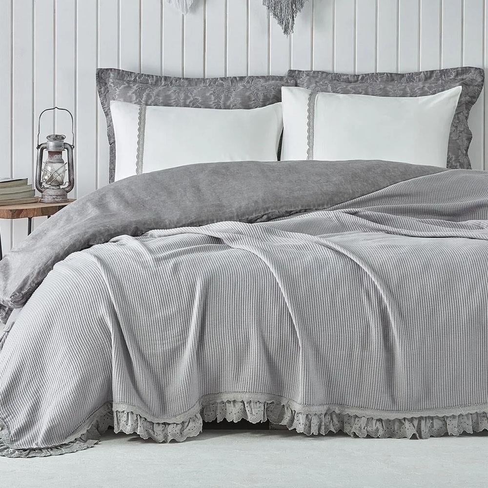 Ecocotton Pike Takımı Çift Kişilik Jakarlı Gri Alessa