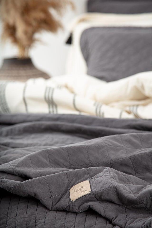 Ecocotton Yatak Örtüsü Çift Kişilik Antrasit Reha %100 Organik