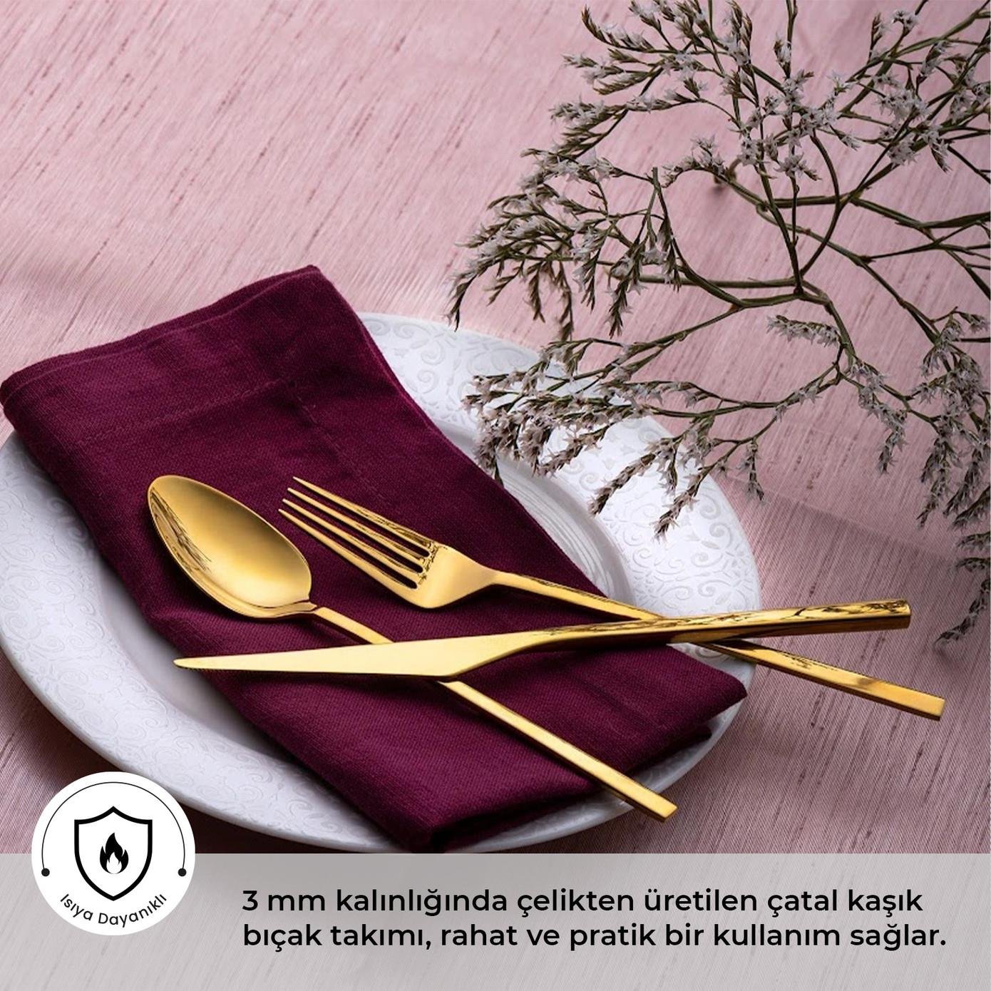 Emsan Alba 18 Parça Parlak Gold Tatlı Kutulu Çatal Kaşık Bıçak Takımı