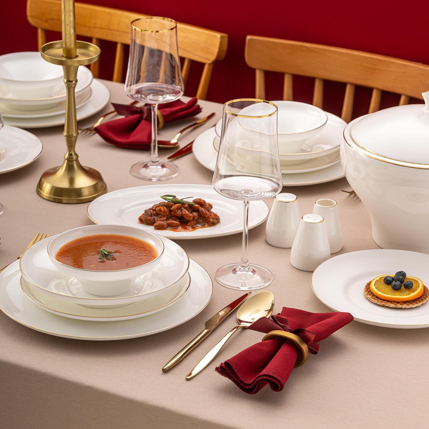 Emsan Alicia Fine Bone 60 Parça 12 Kişilik Yuvarlak Yemek Takımı Gold