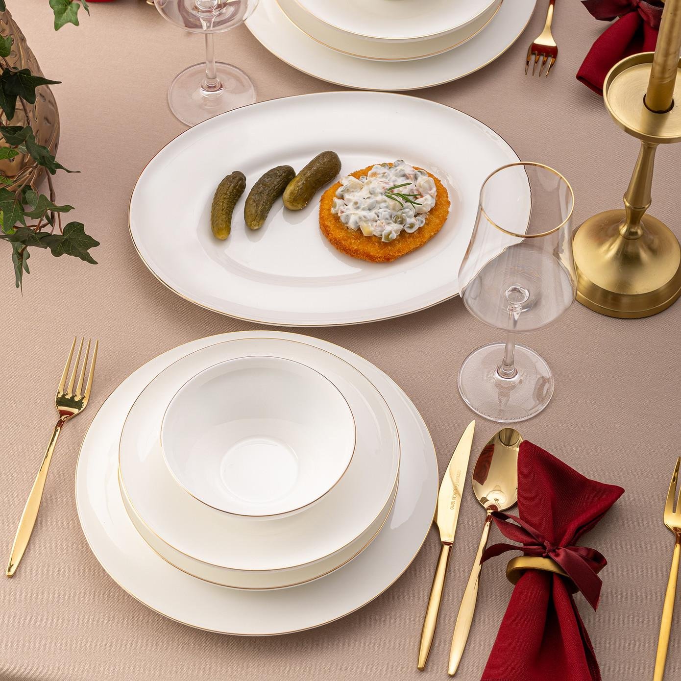 Emsan Alicia Fine Bone 60 Parça 12 Kişilik Yuvarlak Yemek Takımı Gold