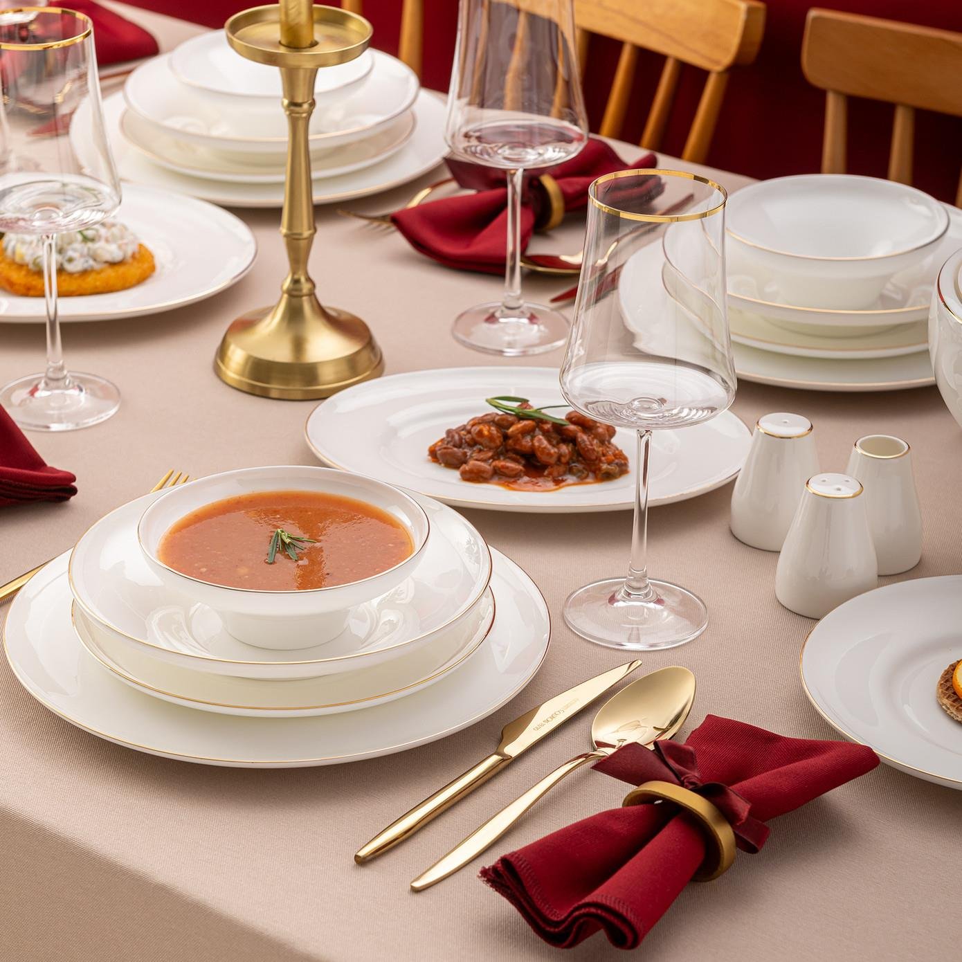 Emsan Alicia Fine Bone 60 Parça 12 Kişilik Yuvarlak Yemek Takımı Gold