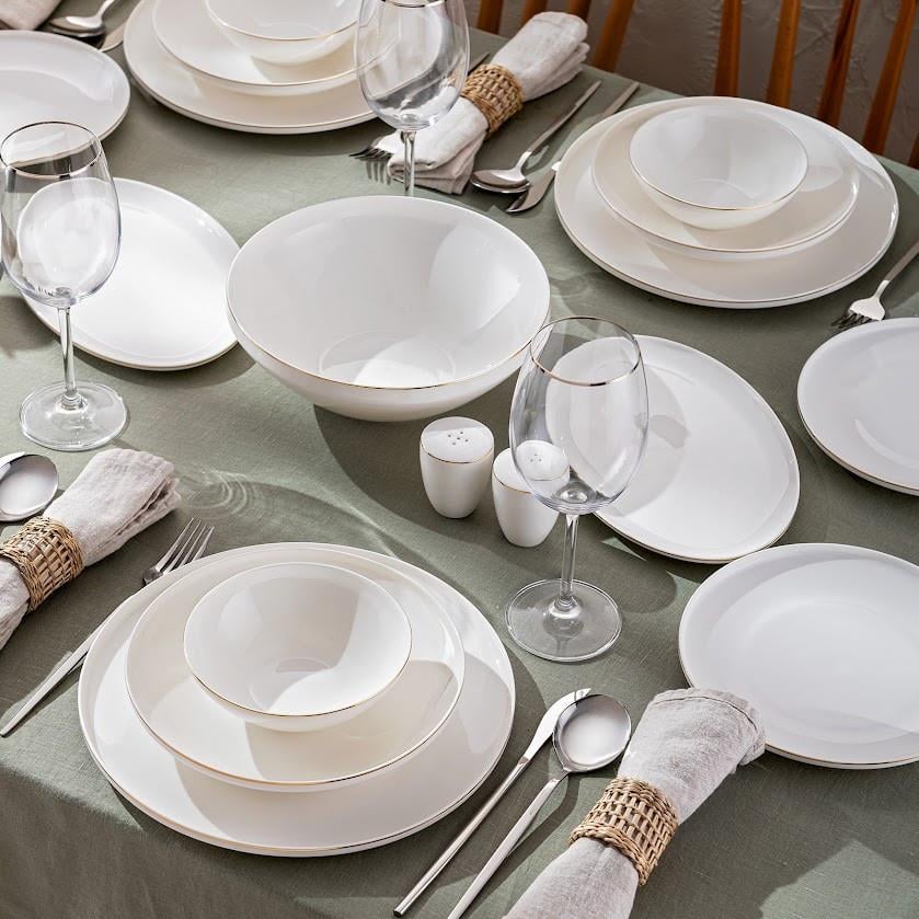Emsan Alya Beyaz Gold 53 Parça 6 Kişilik Yemek Takımı