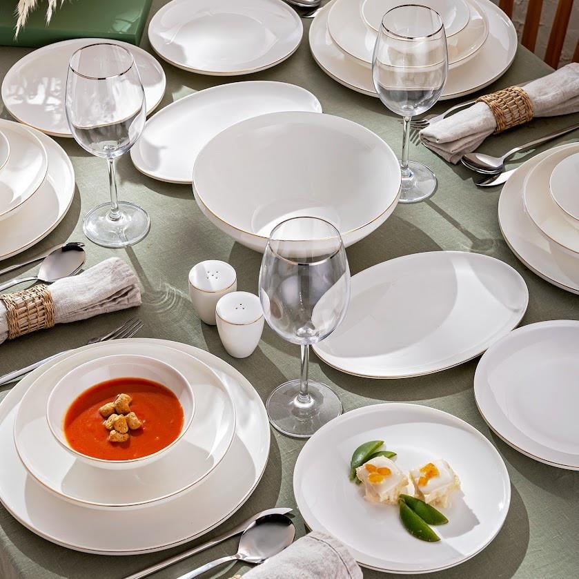 Emsan Alya Beyaz Gold 53 Parça 6 Kişilik Yemek Takımı