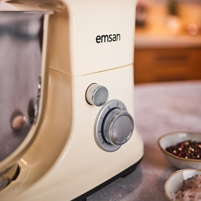 Emsan Bella Gusto Maxi Krem Kıyma Çekme /Sucuk-Sosis/İçli Köfte Aparatlı/Smooth Hazneli Hamur Yoğurma Makinesi 1300W 5L