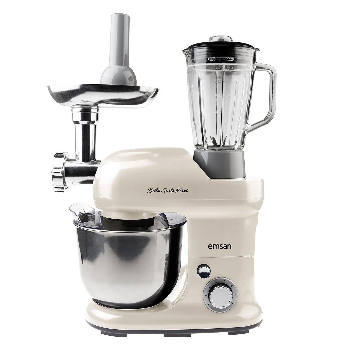 Emsan Bella Gusto Maxi Krem Kıyma Çekme /Sucuk-Sosis/İçli Köfte Aparatlı/Smooth Hazneli Hamur Yoğurma Makinesi 1300W 5L