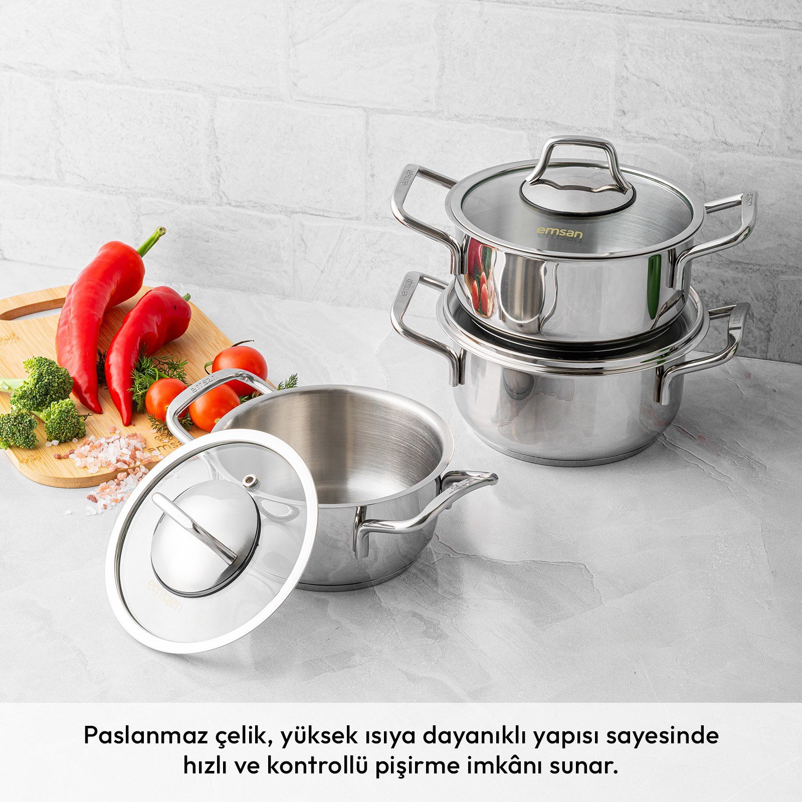 Emsan Demre 6 Parça Midi Çelik Tencere Seti