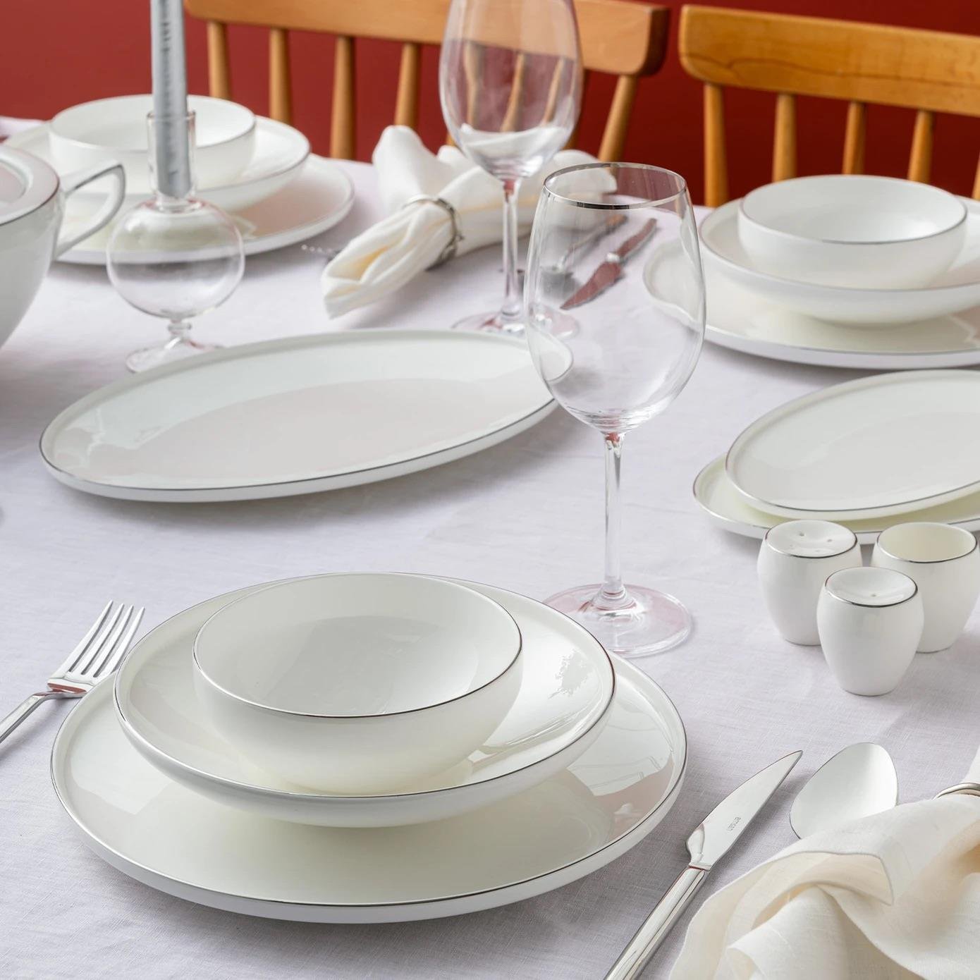 Emsan Fine Bone Freya 60 Parça 12 Kişilik Yuvarlak Yemek Takımı Platin