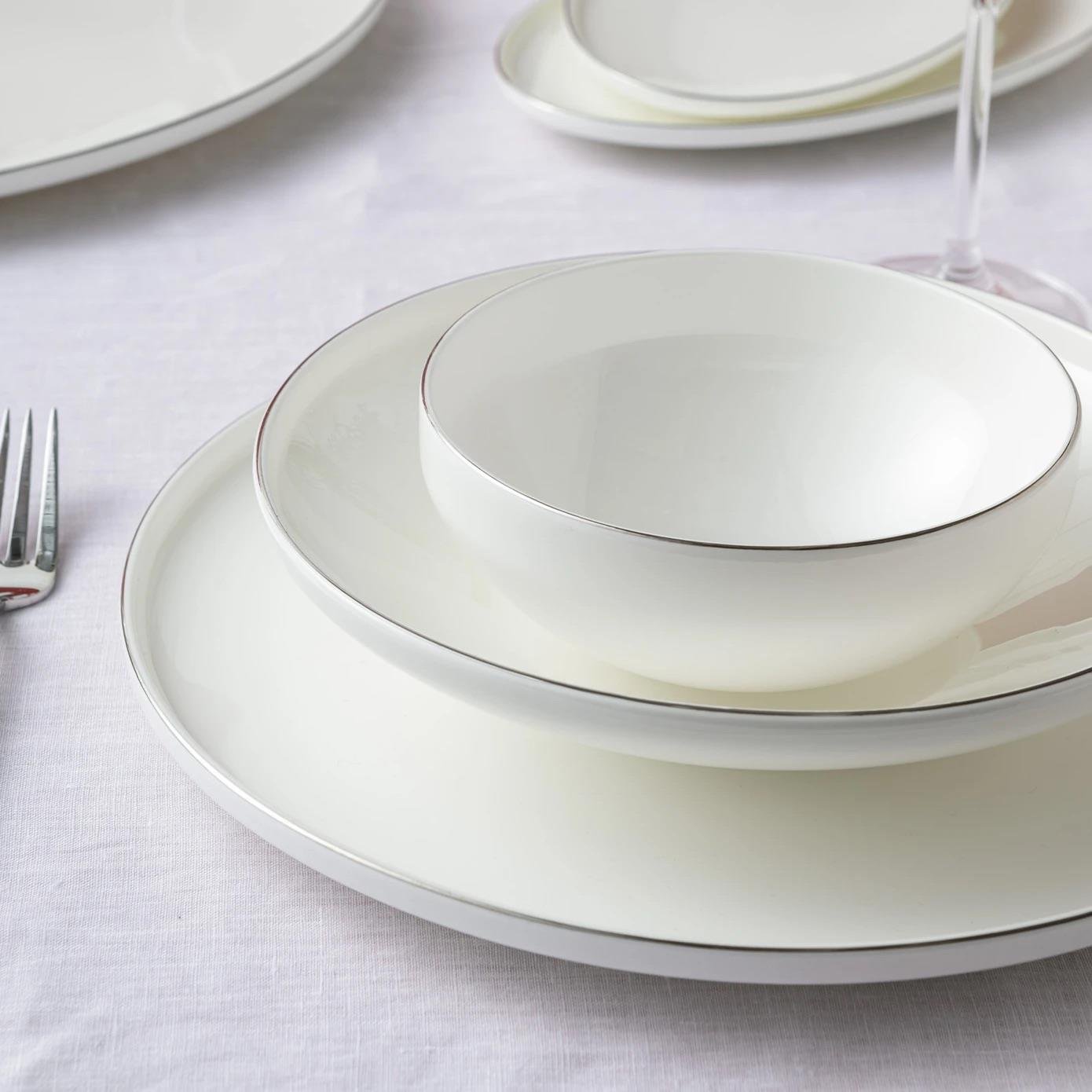 Emsan Fine Bone Freya 60 Parça 12 Kişilik Yuvarlak Yemek Takımı Platin