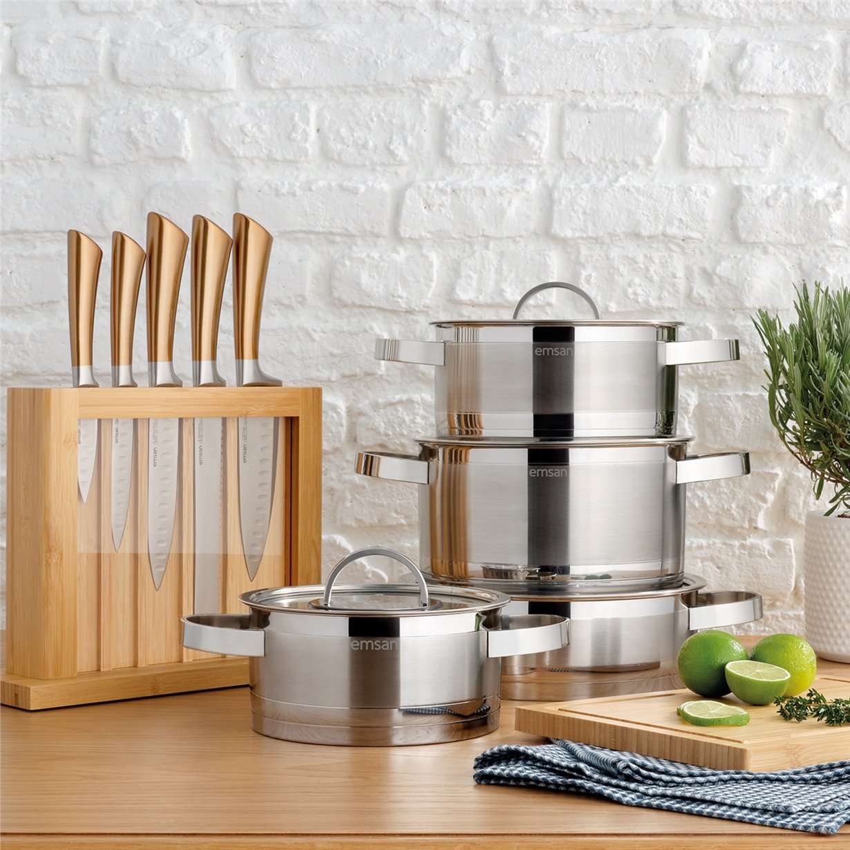 Emsan Karya 8 Parça Paslanmaz Çelik Tencere Seti