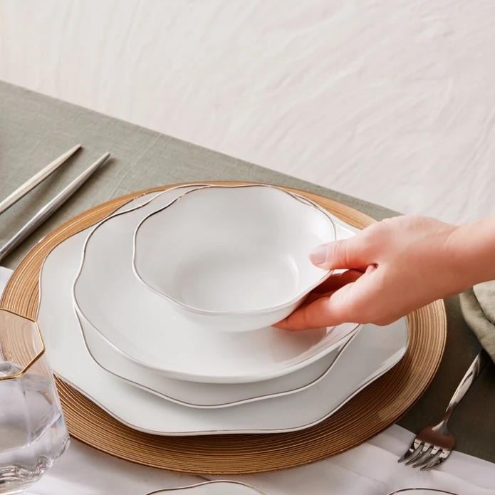 Emsan Lotus Fine Bone 53 Parça 12 Kişilik Yemek Takımı Platin