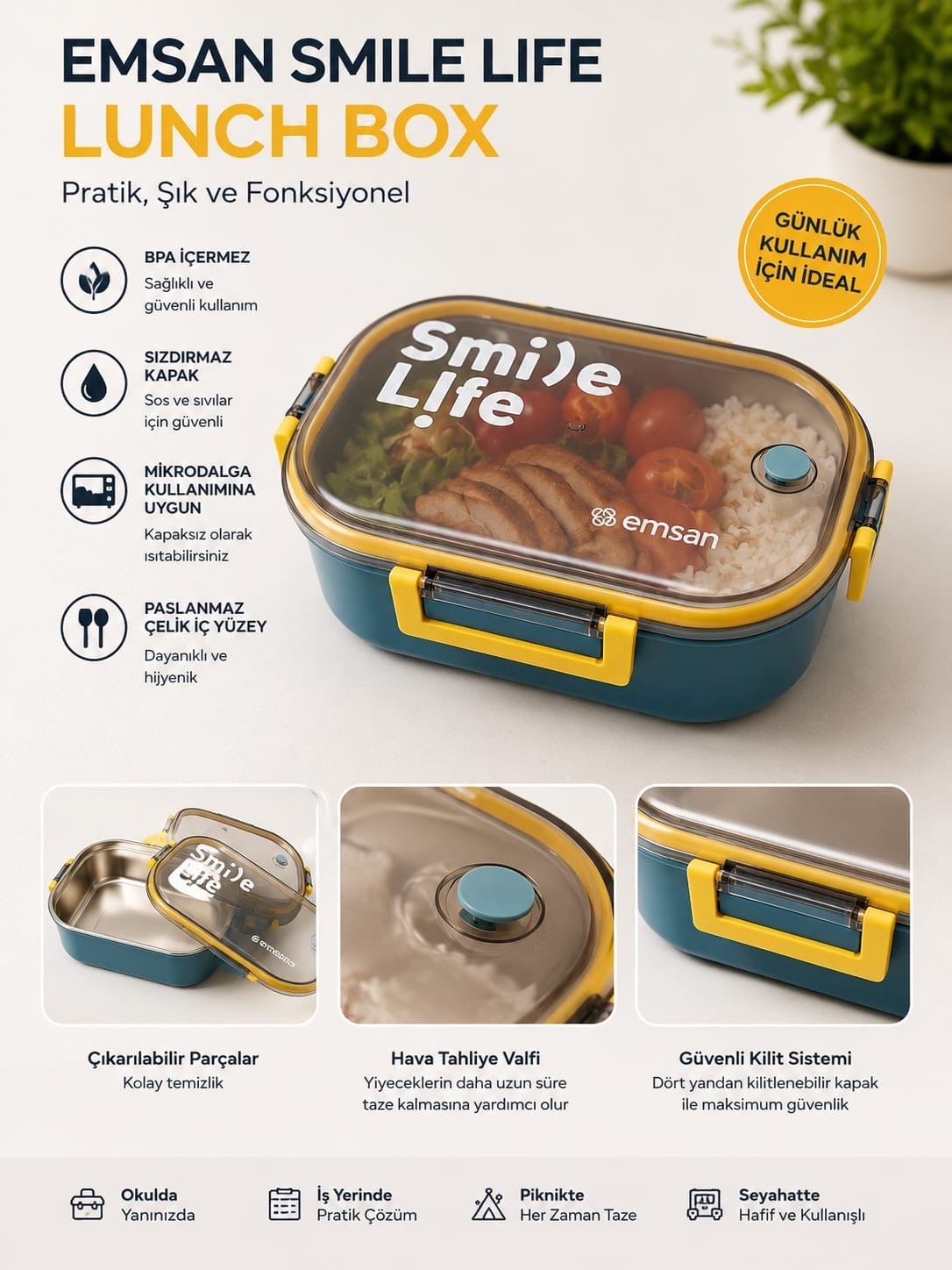 EMSAN LUNCH BOX SMILE LIFE BLUE
