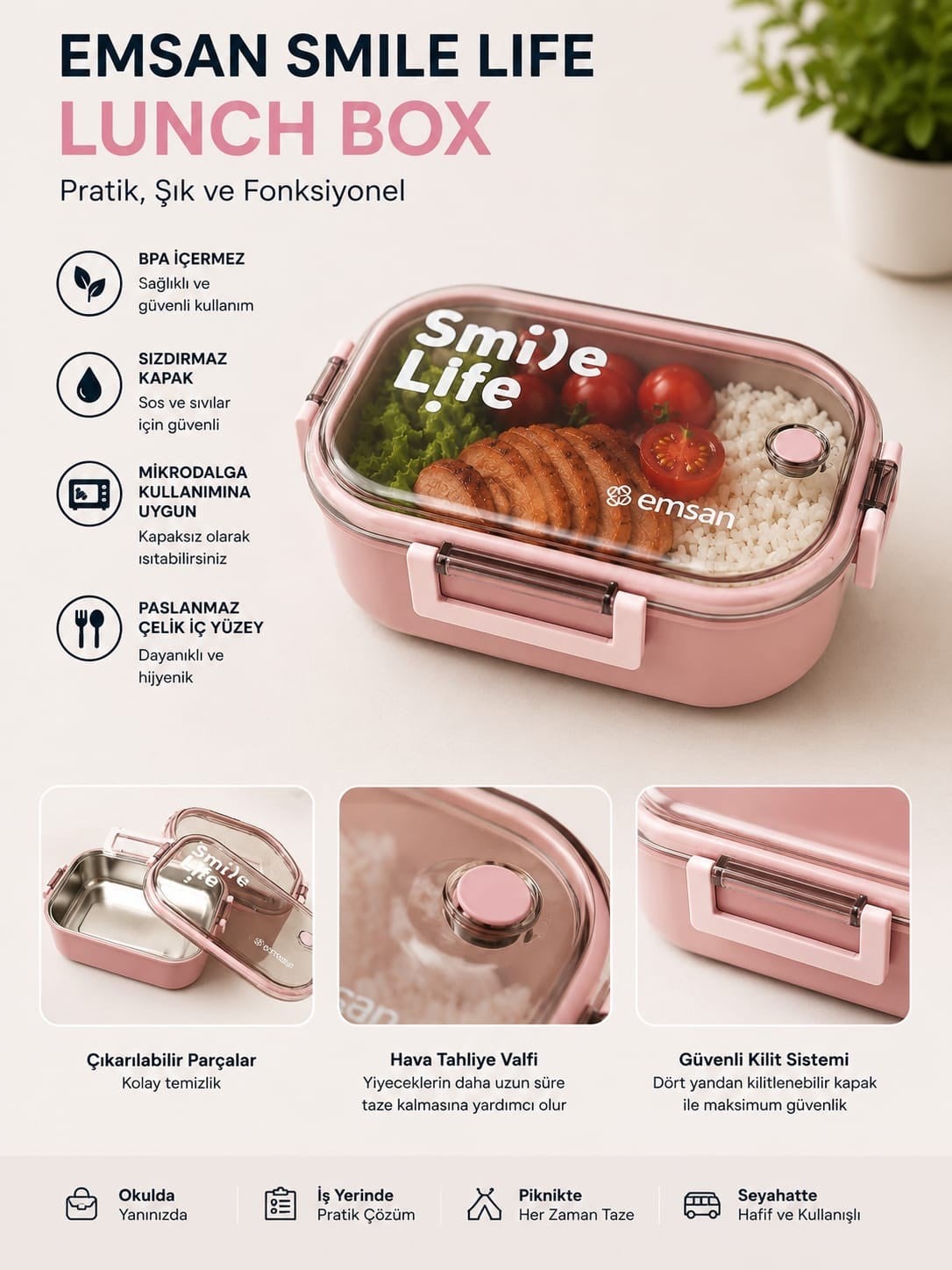 EMSAN LUNCH BOX SMILE LIFE PINK