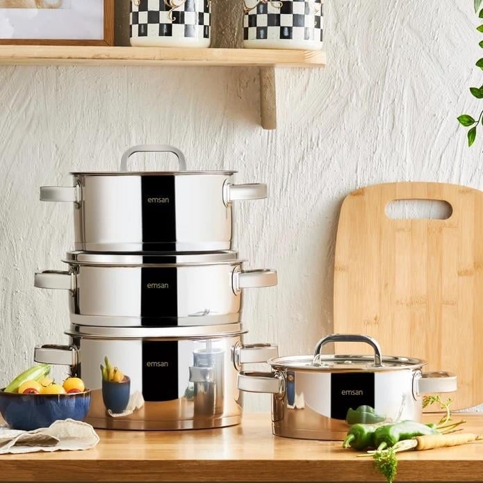 Emsan Mimosa 8 Parça Çelik Tencere Seti