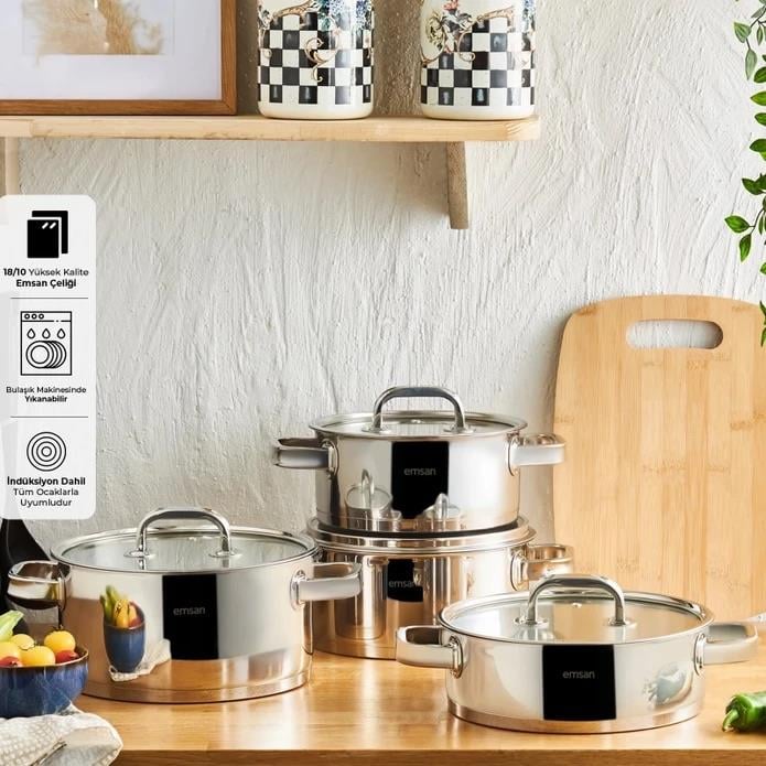 Emsan Mimosa 8 Parça Çelik Tencere Seti
